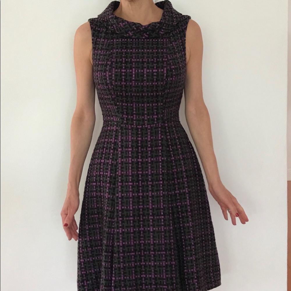 Eliza J Purple and Black Tweed Midi Dress